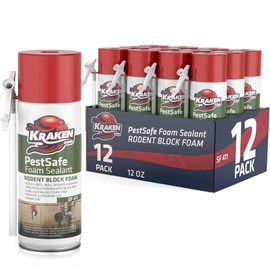 Kraken Bond Pestblokc Spray Foam Sealant - (12x12oz) Polyurethane Expanding Foam Sealant for Gaps & Cracks with Mothball Odor, Straw-Application, Paintable Foam Filler for Wall Holes - 12 Pack
