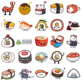 Dorgua 50Pcs Sushi Stickers, Sushi Water Bottle Stickers, Cute Food Stickers Sushi Stickers Vinyl Waterproof Stickers for Girls Boys Kids Water Bottle Laptop Decor Party Favors Birthday Gifts
