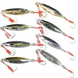 OHF Metal Jigs Set 20g 30g 40g Slow Jigging with Live Color Assist Hooks, Set of 8 (20g / 8 Color Set)