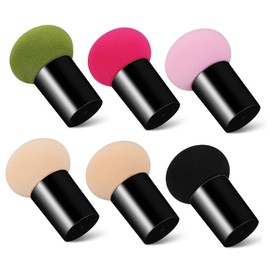 TOVINANNA 6pcs Makeup Sponge Round Powder Puff Blending Sponge Tool Velour Makeup Precision Handle for Foundation Cosmetics