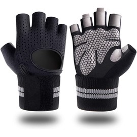 Weight Lifting Gym Workout Gloves Half Finger with Wrist Wrap Support for Men & Women, Full Palm Protection, for Weightlifting, Training, Fitness, Hanging, Pull ups (Large (L)