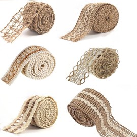 VstarOne 6 Rolls Jute Ribbon Fabric Ribbon Burlap Lace Ribbons 6 Styles Jute Ribbons Total 12 Meters for Party Decor Crafts Lace Craft Ribbon Burlap Wraping Gifts Party Holiday and Wedding Decorations