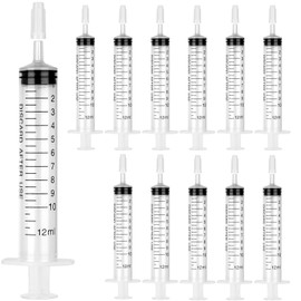 12 Pack 12ml/cc Plastic Syringe with Tip Cap, Small Sterile Syringe Individually Sealed, for Scientific Labs, Measuring, Watering,refilling, Pets,Oil or Glue Applicator