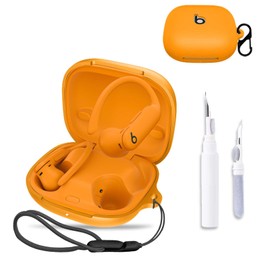 for Beats Powerbeats Pro 2 Case Cover,NOUKAJU Silicone Earphone Protective Case(with Carabiner + Lanyard + Cleaning Pen) Drop-Proof,Shock-Proof,Protective Case for Beats Powerbeats Pro 2(Orange)