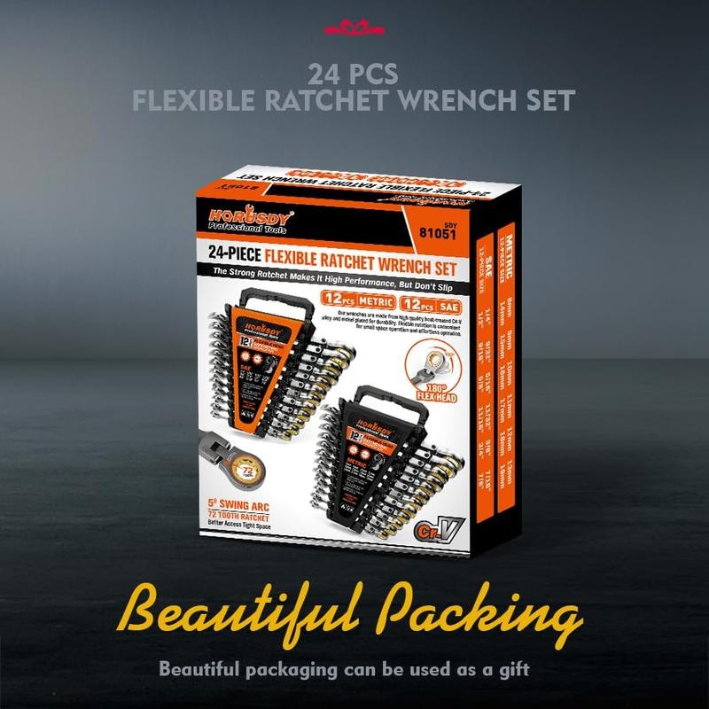 HORUSDY Flex-Head Ratcheting Wrench Set | Metric and SAE |