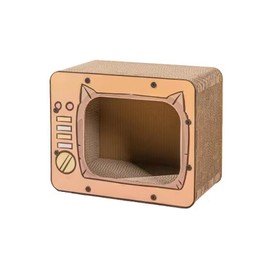 MOONMEOW Cat Condo with Scratching Pad, for Cats, Kittens, Small Pets, Indoor Play House, 15.7" L*12.6" W*12.2" H, Brown Television (Brown) (Orange, 15.7" L*12.6" W*12.2" H)