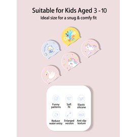 Swim Cap for Kids, YondestStars Swimming Cap for Girls Boys Children Age 4-10, Silicone Bathing Caps for Long and Short Hair - Cat