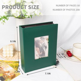 RECUTMS Photo Album 4x6 200 Photos Premium Leather Cover with Front Window for Wedding Family Baby Vacation (Dark Green)