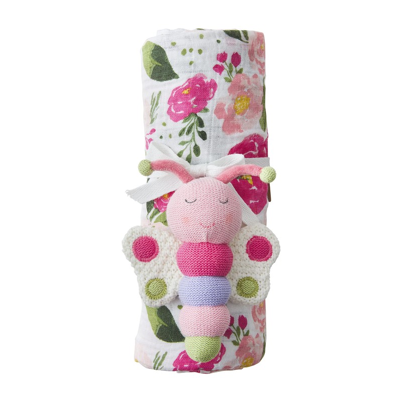 Mud Pie Swaddle and Rattle Set, Floral
