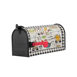 YESOF66 Magnetic Mailbox Cover Cooking Utensils Pots and Pans Gnome Black and White Buffalo Plaid Standard Size Removable Welcome Post Letter Box Cover Waterproof Garden Yard Outdoor Decoration