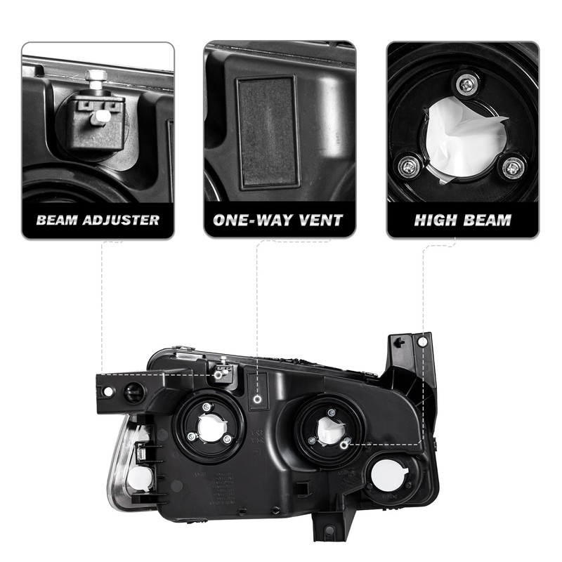 SOCKIR 4Pcs Headlight Assembly Compatible with 2006-2010 Dodge Charger Headlight
