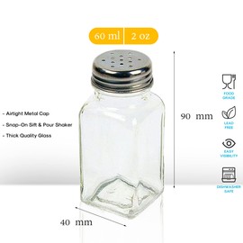 ATB Glass Salt and Pepper Shakers with Stainless Steel Lids - Farmhouse Style Spice Dispensers, Freshness Seal Sugar Shaker, Glass Spice Jar for Various Seasonings (Rectangular)