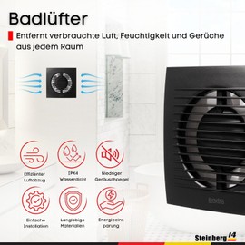 Steinberg14 Extractor Fan Diameter 100 mm Anthracite Bathroom Fan Fan for Ventilation in Bathroom and Toilet Against Moisture