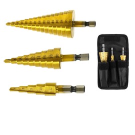 3PCS HSS Step Bits, High Speed Steel Step Drill Bits Set - (4-12mm, 4-20mm and 4-32 mm) Cone Drill Bits Hole Cutter for DIY Plastic Wood Metal Aluminum Copper
