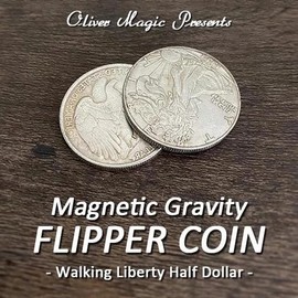 ZQION Magnetic Gravity Flipper Coin Magic Coins Tricks (Walking Liberty Half Dollar) Magician Coin Gimmicks Close Up Magic Illusion Props