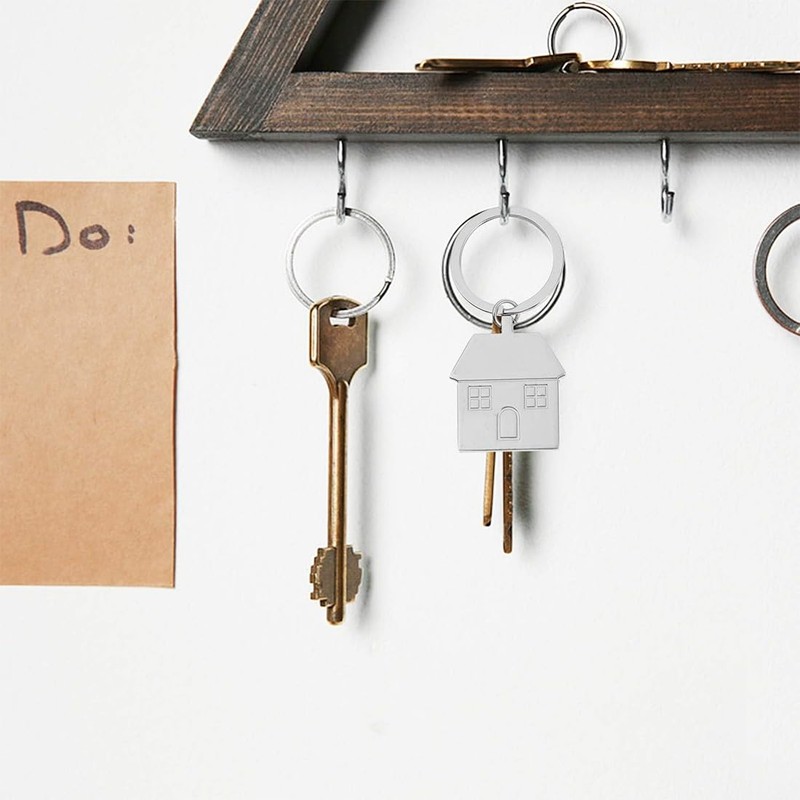 Pack of 2 Metal Key Rings with House, Silver Small