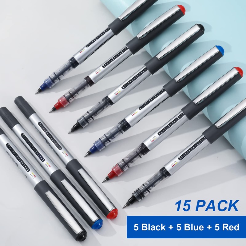 15 Pack Rollerball Pens, 0.5mm Liquid Ink Pens Gel Ink