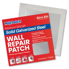 MaxPatch 4 in. x 4 in. Solid Metal Self-Adhesive Wall Repair Patch (3-Pack) – Durable Galvanized Metal, Easy Application for Drywall, Plaster, and Ceiling Repairs