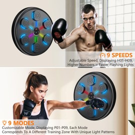 jiaao Music Boxing Machine Smart Bluetooth, Wall-Mounted Punching Target with 9 Modes & Speeds for Home Fitness, Boxing Workouts, Music Lovers, Includes Gloves and Headband (Light Black)