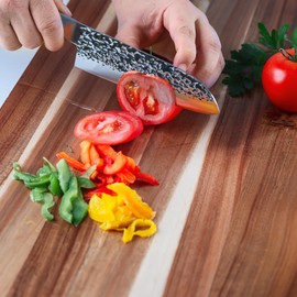 Swiss Diamond 6 Inch Santoku Knife - Hammered German Steel Chefs Knife, 55+2 Rockwell Hardness, Black Knife with ABS Handle