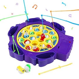 Fishing Game Fish Toy Music Board Games with 21 Fish & 6 Fishing Rods Children's Games Party Game Gifts for Children from 3 4 5 6 Years Girls Boys (2 Colours Will Be Random)