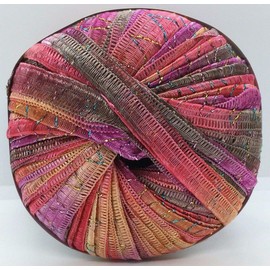 Berlini Ribbon Yarn Tinkerbella - 5/8" Wide Variegated with Glitter Zigzag Color #7 Jubilee - Pink, Lilac, Melon, Taupe