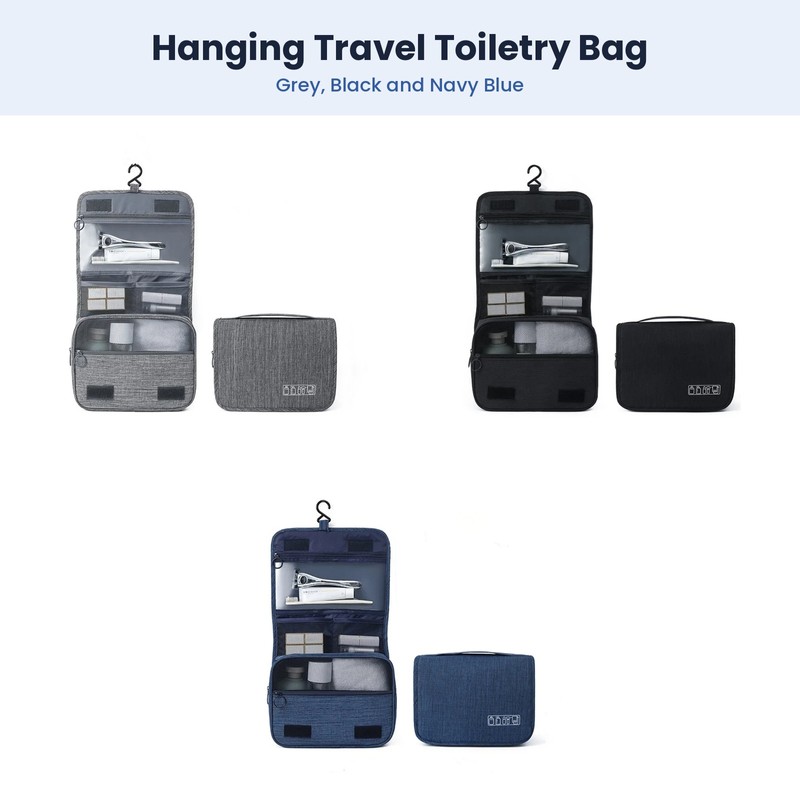 Hanging Travel Toiletry Bag with Hook, Water-Resistant Foldable Toiletry Organizer