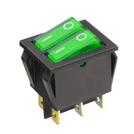 WITTKOWARE Dual Control Rocker Switch, 30 x 22 mm, 2-Pole, ON/OFF, 15A/250V, I/O, Green