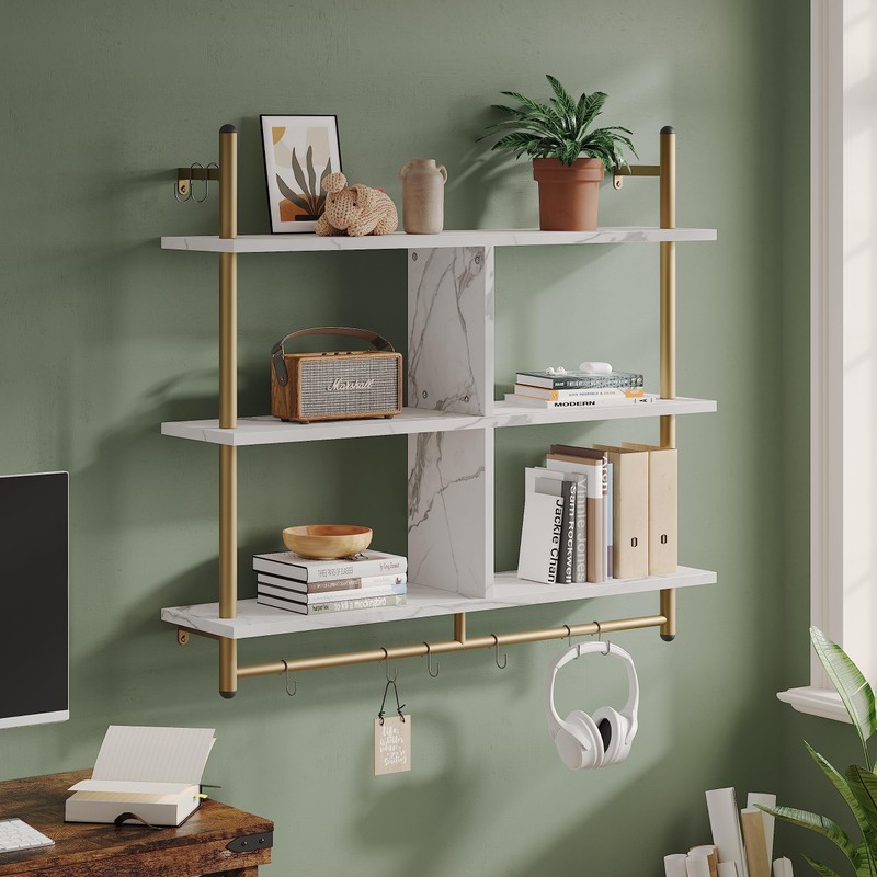 Bestier Kitchen Shelves Wall Mounted Floating Pipe Shelving 3 Tier