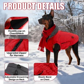 EMUST Dog Jackets for Winter, Cold Weather Coats for Dogs, Soft Winter Jackets for Medium Large Dog, Pet Vest for Small Medium Large Dogs, Red, L