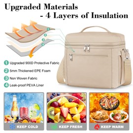 DALINDA Insulated Lunch Bag for Women Men,Reusable Lunch Box Leak-Proof Cooler Tote Bag Water-Resistant LunchBags for Adults Work, Picnic, Travel(khaki)
