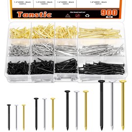 Tanstic Finishing Nails Nail Assortment Kit, Wood Nails Picture Hanging Nails Galvanised Nails for Hanging (Black, Gold, Silver)