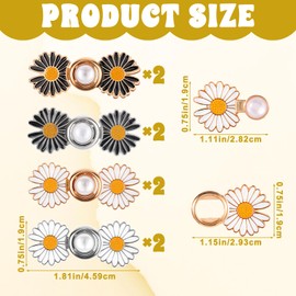 YBEATY 8 Piece Waistband Tightener Set with Daisy Flower Motif Removable Jeans Buttons Adjustable Instant Smaller Buttons Pins No Sewing Tool Buckle Clips Set for Women Loose Jeans