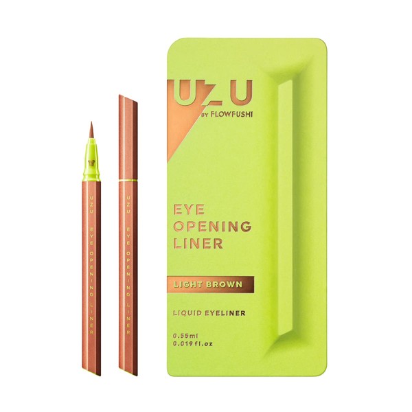 UZU By Flowfushi Eye Opening Liner, Liquid Eyeliner, Hot Water Removable, Alcohol Free, Dye Free, Hypoallergenic, Color: Light Brown, [2022 New Color]