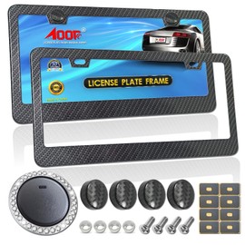 Aootf Carbon Fiber License Plate Frames, Black Aluminum Car Tag Number Holder Printed Carbon Pattern for Front Rear, 2 Pack 2 Holes with Screws Caps