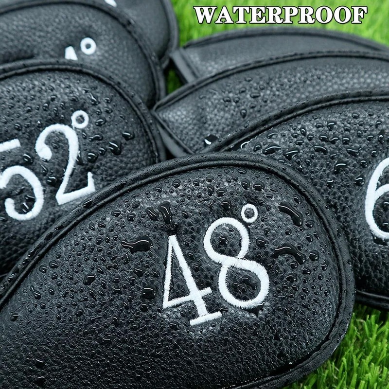 PU Leather Wedge Iron Head Covers Black 8 Pcs