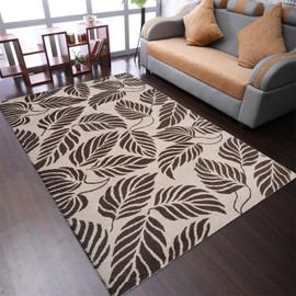 Hand Tufted Wool ECO-Friendly Area Rugs - 5'x8', Rectangle Shape, Beige & Brown, Floral Modern Design, High Pile Thick Handmade Area Rugs for Living Room, Bed Room (K00510)