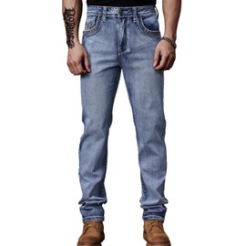 Men's Embroidered Relaxed Fit Jeans with Comfort Flex Waist Stretch Denim Casual Jeans Unique Design Classic Fit for Men (US, Waist, 34, Regular, Blue)