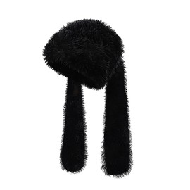yolrdiw Y2k Grunge Punk Bunny Ears Hat Winter Warm Fuzzy Cap Scarf Emo Accessories for Unisex Black