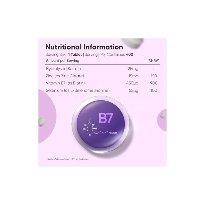 Biotin Tablets with Keratin, Zinc & Selenium - 400 Tablets