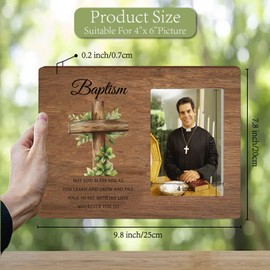 CREATCABIN Baptism Photo Frame 4 x 6 Standing Wall Mounted Vintage Wooden Decor Picture Frames with Adjustable Kickstand Portrait Photos Tabletop Display for Catholic Christian Baptism Gifts