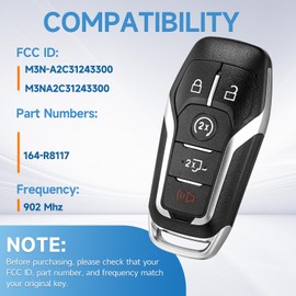 Smart Proximity Key Fob Replacement Fits for Ford F-150 F-250 F-350 F-450 2015 2016 2017 Keyless Entry Remote Start Control 902 Mhz M3N-A2C31243300 164-R8117 5 Button