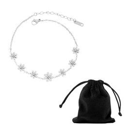 OAAO 1 Flower-Shaped Bracelet, 1 Velvet Storage Bag, Fashionable Silver Bracelet, Jewelry Gift for Girls, Suitable for Daily Wear, Parties, And Travel
