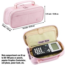 JOINPRO Pencil Case, Large Capacity Pencil Case Organizer; Double Zipper Storage Bag; Big Pencil Pouch for College School Office Teen Girl Boy Men Women Adult (Pink)