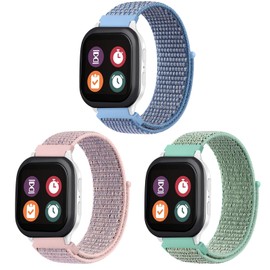 3 Pack Nylon Bands for Gabb Watch 3e 3 2 1/Gizmo Watch 3 2 1, Cosmo JrTrack 4/3/2 SE/2/JrTrack Band, 20mm Soft Breathable Sport Hook & Loop Watch Band (Blue/PinkSand/Marine Green)