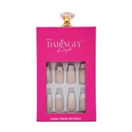 Daringly Posh Press-On Nails | Miss Frenchie | Long Ballerina Shape | Ombre French Tip Nails With Crystals | 24 Nails in 12 Sizes | Kit includes Ultra Strength Nail Glue, Tabs & Tools.