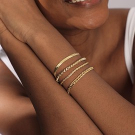 Tasiso Gold Bracelets for Women 14K Gold Jewelry for Women Cute Heart Beaded Bracelets for Women Lip Cuban Link Paperclip Chain Anklet Dainty Bracelet Pack Gifts for Women