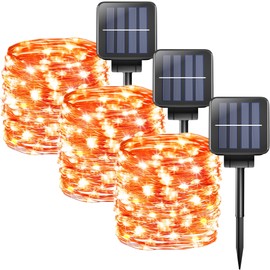 OHLUX 3 Pack Solar String Lights Outdoor, Orange Total 100FT 300LED Solar Powered Waterproof Fairy Lights, 8 Modes Christmas Lights for Garden Christmas Patio Tree Wedding Decor