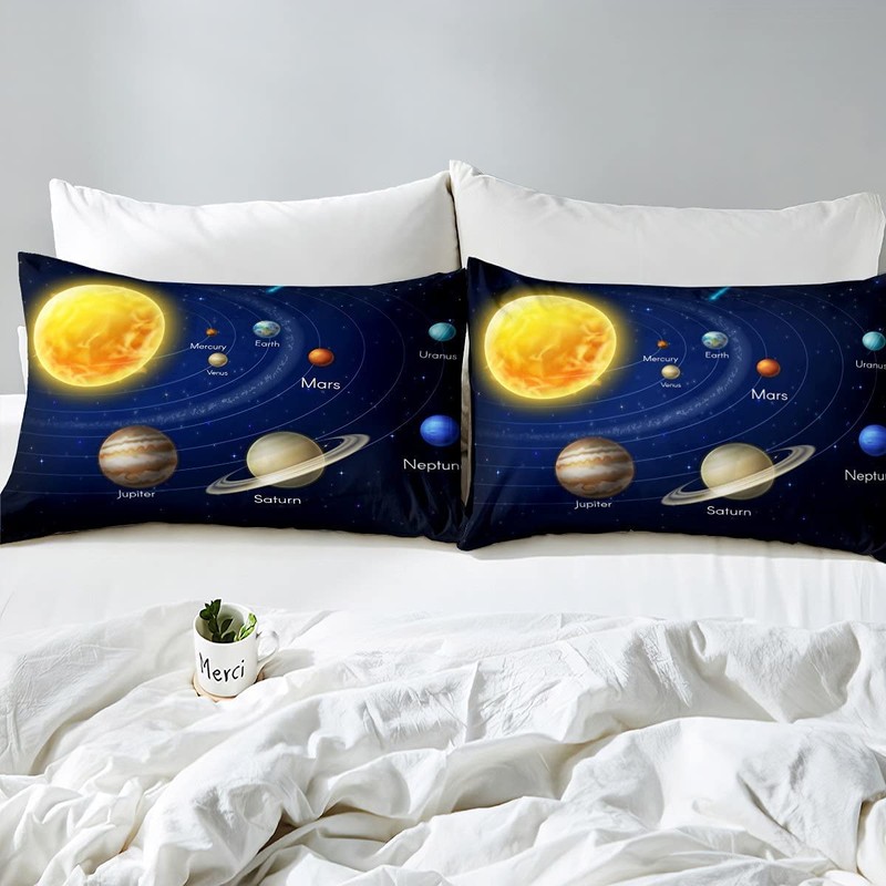Loussiesd Planet Solar System Bedding Set Galaxy Space Duvet Cover