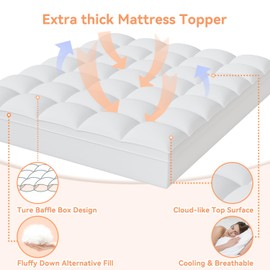 Topllen Full Mattress Topper for Back Pain, Extra Thick Pillow Top Mattress Pad Cover with 8-21 Inch Deep Pocket, Soft Mattress Protector Overfilled Down Alternative (White, Full)